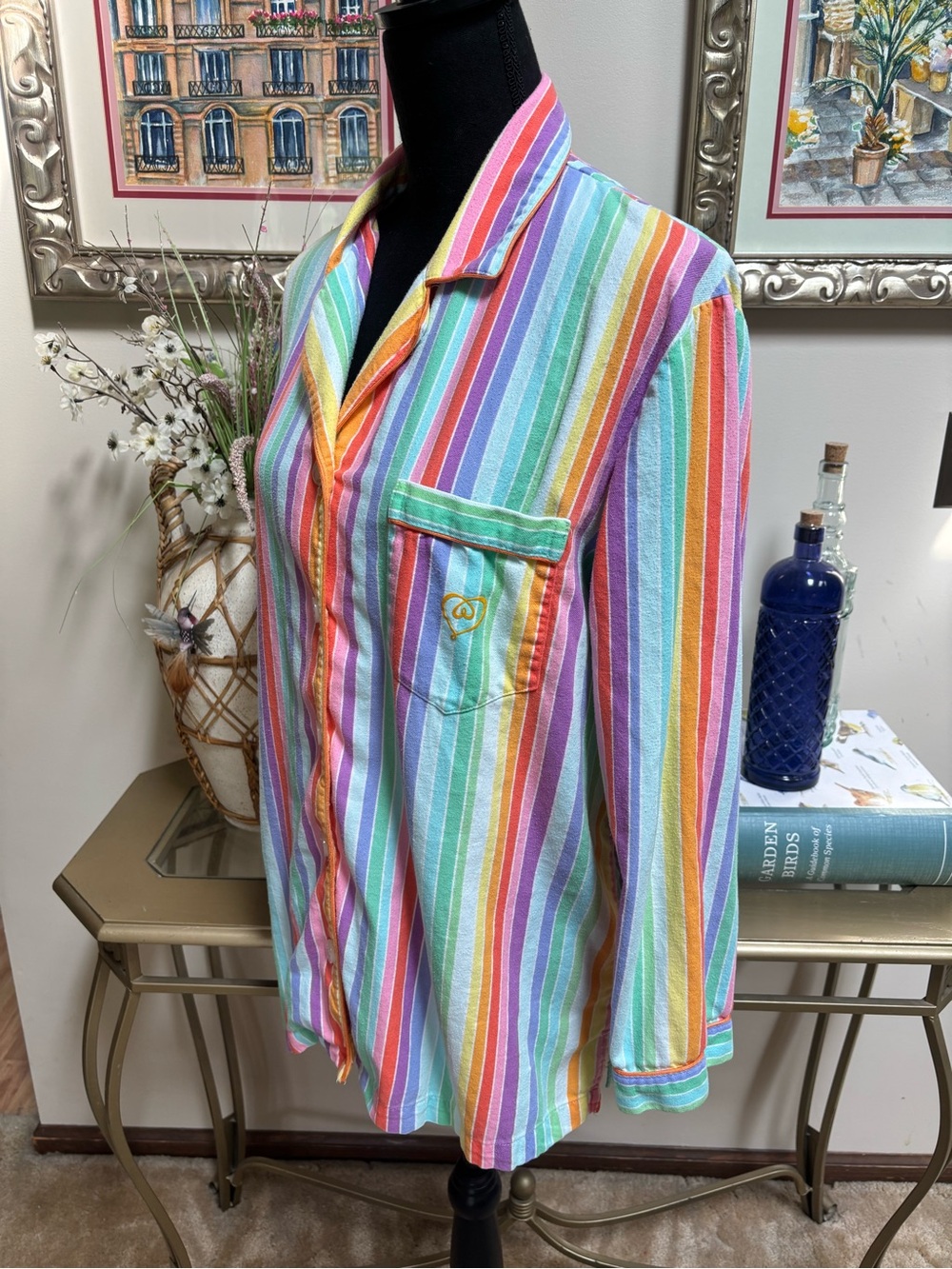 Victoria's Secret Rainbow Stripe Pastel Pajama Top - Lounge Wear Y2K Era Size L - Picture 8 of 8